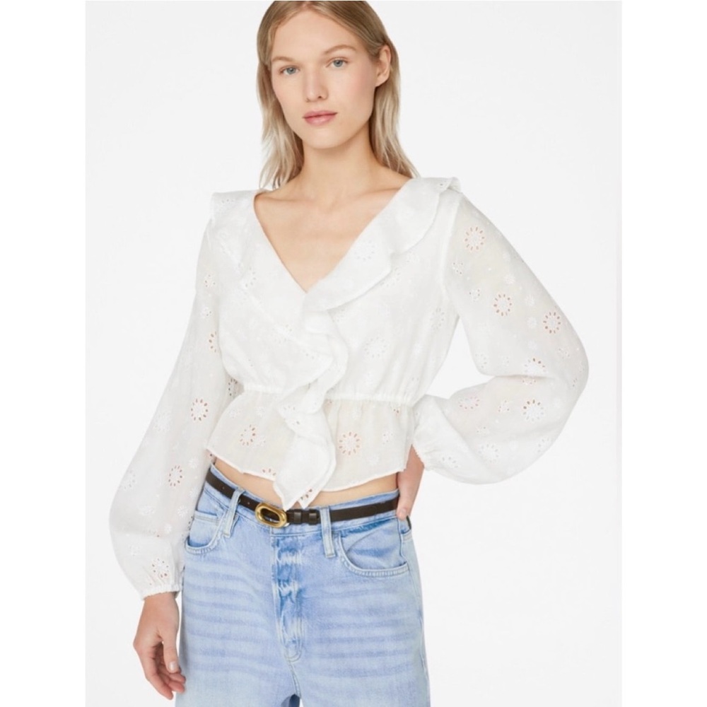 FRAME Ruffle-Front Eyelet Top Size XS - Picture 15 of 16
